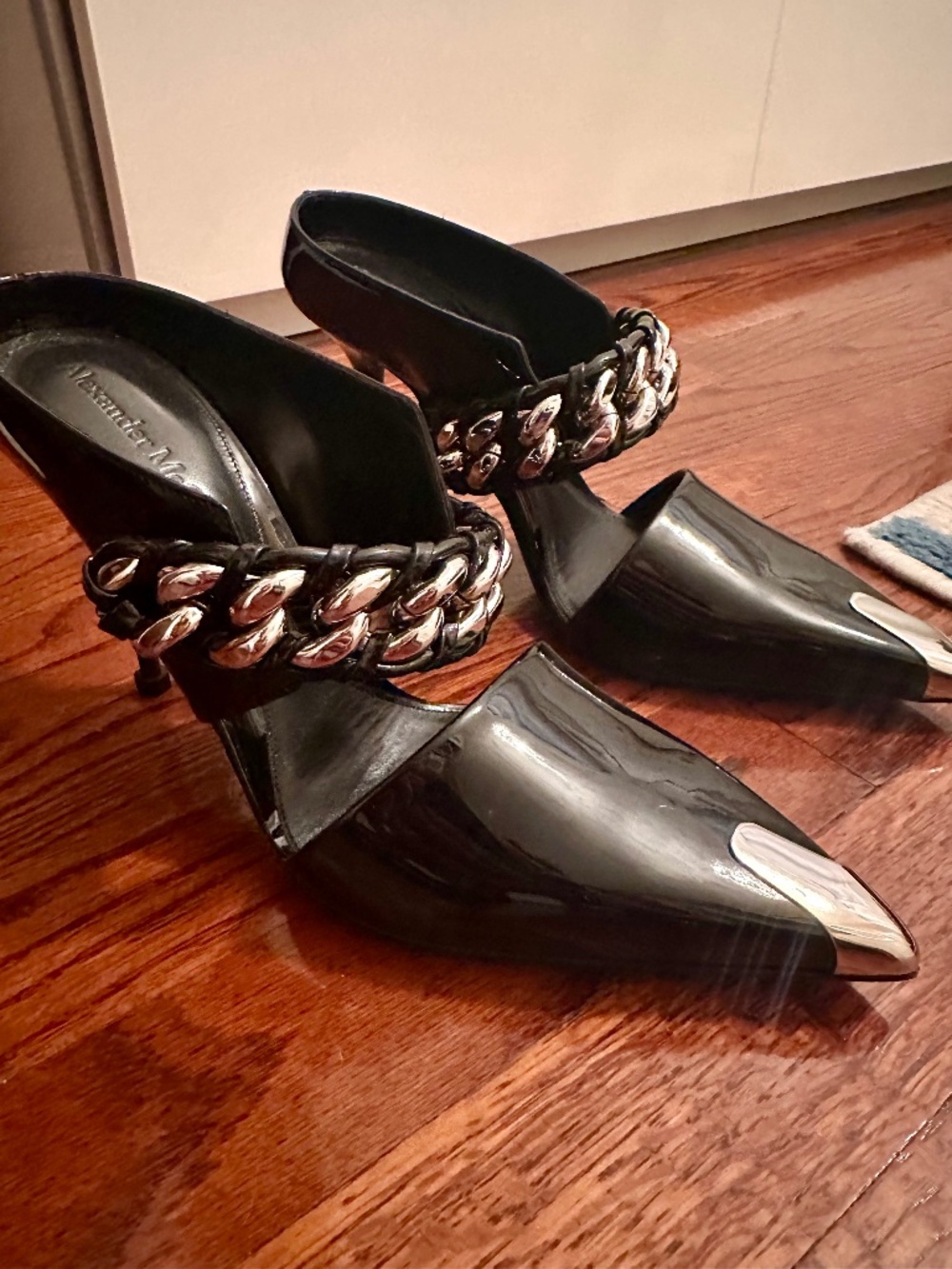Alexander McQueen Black Chain-Embellished Mules